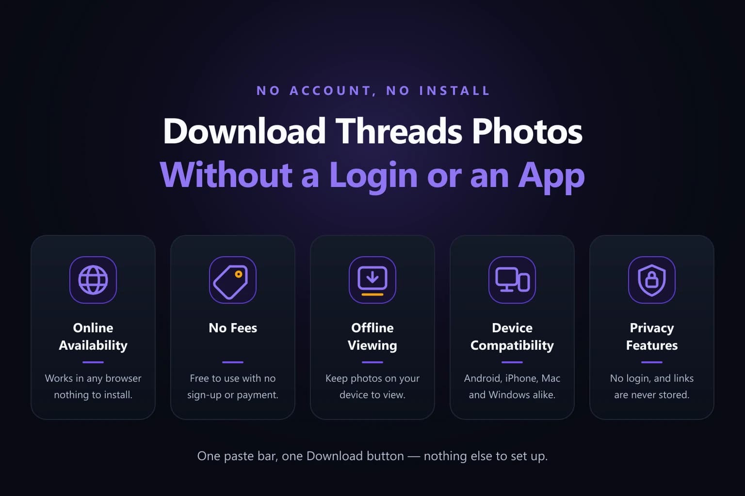 Download Threads Photo Without Login or Installation 2026 Five reasons a Threads photo download needs no login: online availability, no fees, offline viewing, device compatibility and privacy features